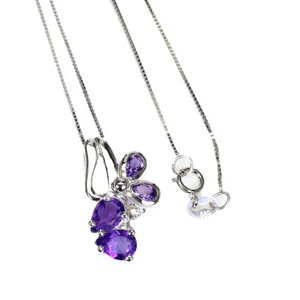 925 Sterling Silver Pear Purple Amethyst 7x5mm Simulated Cz Necklace - Picture 1 of 10