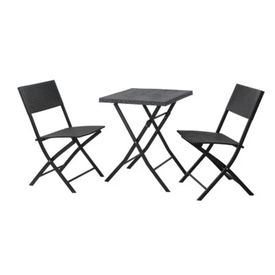 SVITA Polyrattan Bistro-Set Balkonset Klappmöbel Stuhl Tisch Gartenmöbel Schwarz - Bild 1 von 3