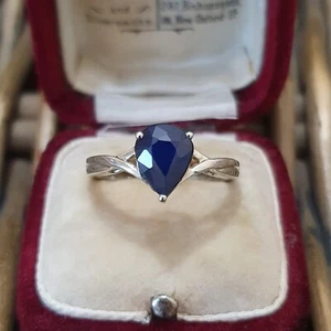 925 Sterling Silver Ring, Natural Sapphire Ring, Size P.5 US 7.75, Teardrop - Picture 1 of 9