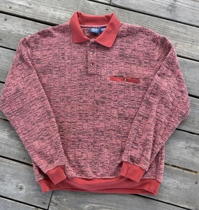 John Blair Sweater Polo Red Collared Men’s Medium Long Sleeve Soft Fleece - Picture 1 of 7