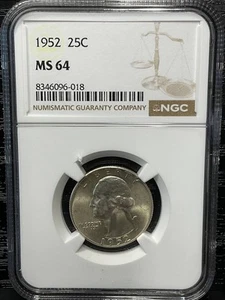 NobleSpirit 1952 25c Washington Silver Quarter NGC MS64 - Picture 1 of 2