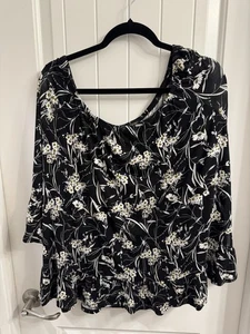 Top floral blanco y negro Always Indigo talla grande 2X - Imagen 1 de 6
