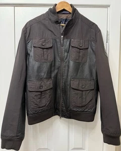 Armani Jeans Leather Jacket Black/Brown Size XXL Good Condition Genuine - Picture 1 of 24
