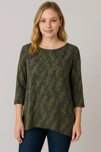 Clara Sun Woo Tunic Size Large 3/4 Sleeves Green Abstract Artsy Classic Work - Picture 1 of 11