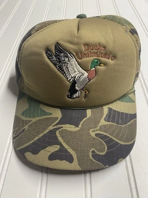 Vintage Camo Ducks Unlimited Hat Officially Licensed Product Youngan Snap Strap - Image 1 of 4