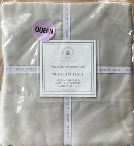 TESSITURA TOSCANA TELERIE~QUEEN SHEET SET~600tc/COTTON Sateen~SILVER~ITALY~NWT~ - Picture 1 of 7