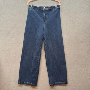 Pantalones de mezclilla informales de tiro alto Madewell Emmett de pierna ancha para mujer 29 azul oscuro - Imagen 1 de 12