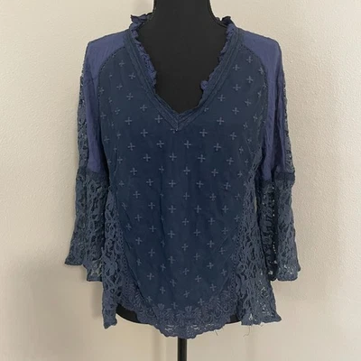 HAZEL Talla S Azul Marino Encaje/Malla Volantes Crochet Bordado Transparente Top Capricho Foto 1 de 4