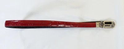 Cinto feminino Brighton médio 30 couro vermelho crocodilo em relevo fivela de prata B0107 - Imagem 1 de 4