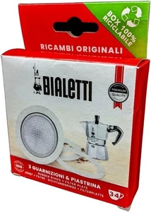 Bialetti Ricambi 3 Gaskets & 1 Plate Compatible Moka Express 3/4 Cup & Others - Picture 1 of 5