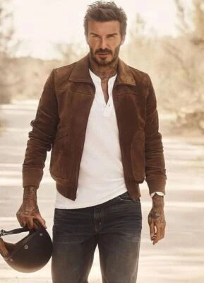 New Men's Sheepskin Suede Leather Jacket Biker Brown Handmade Party Wear Coat - Image 1 of 2