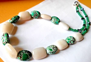 Green  Jade Magnesite Adventurine Gemstone Necklace Mosaic  18mm - Picture 1 of 12