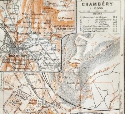 Map Chambery Southern France Rare 1914 Lithograph WW1 Street Mini Sheet DWAA20B - Image 1 of 2