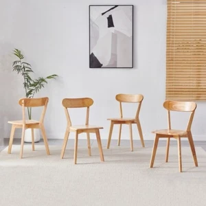 4pcs Solid Wood Dining Chairs Practical Kitchen Chair Curved Backrest Diningroom - Picture 1 of 13