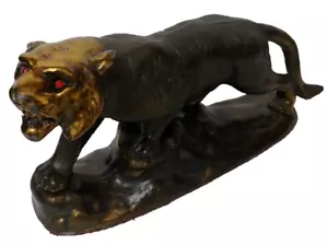 Asiático Vintage Metal Tigre Ojos Rojos No Magnéticos 13" Largo Pesado Sobre Base - Imagen 1 de 8
