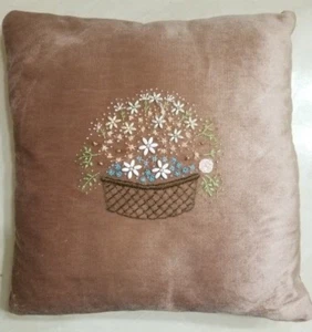 Vintage Cord braun Dekor Kissen Perlen Blumenkorb 14" x 14" - Bild 1 von 6