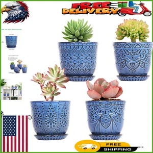 Elegant 4-Inch Indoor Planters - Ceramic Succulent Pots with Trays Included - Picture 1 of 8