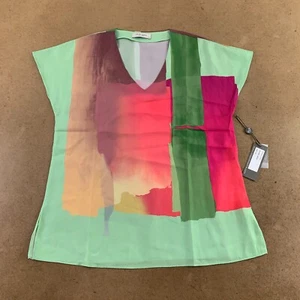 Lola & Sophie Women's XS Green V-Neck Short Sleeve Boxy Fit Side Slit Top NWT - Picture 1 of 9