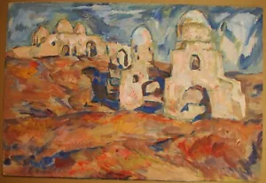 Ukrainian Soviet tempera Painting fauviusm cubism old town Central Asia - Picture 1 of 6