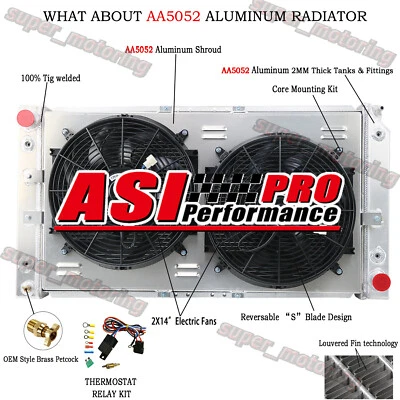 4-ROW RADIATOR+SHROUD FAN FIT 1994-1996 CHEVROLET IMPALA CAPRICE 5.7L 4.3L V8 - Image 1 of 4