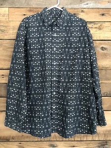 Mens Aigle Long Sleeve Button Down Shirt Sz XL Blue W Beige/gray Squares - Picture 1 of 2