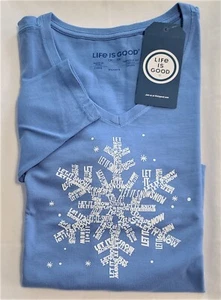 Life Is Good LS Shirt Crusher Vee LET IT SNOW SNOWFLAKE Chest48in Blue Womens XL - Picture 1 of 6