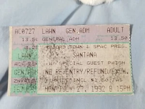 July 7-27-92 1992 SANTANA / PHISH Ticket Stub SPAC Saratoga Springs New York - Picture 1 of 3