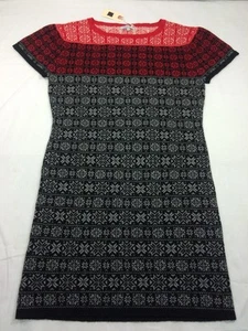 SURFACE TO AIR Red Black Gray Snowflake Print Wool Sweater Dress Women Sz 1 US S - Picture 1 of 8