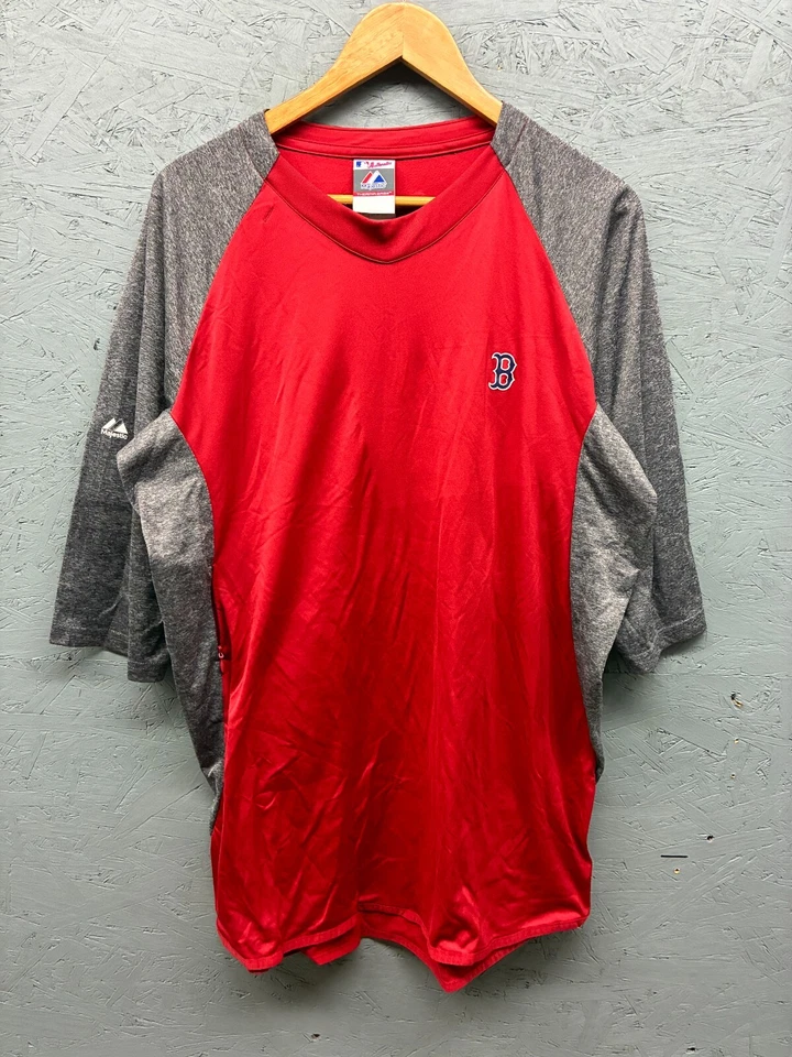 Majestic Boston Red Sox Shirt Men’s XL Red Gray 3/4 Sleeve Therma Base Zip MLB - Image 1 of 4
