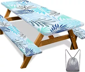 Waterproof Picnic Table Cover Set, 96in, Light Green Blue, Fitted & Windproof - Picture 1 of 6