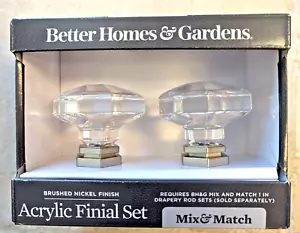 Better Homes and Gardens Acrylic Finial 2 Piece Set Brushed Nickel Finish NIB - Picture 1 of 5