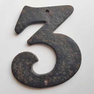 Antike Bronze Metall Hausnummer drei 3 Außen Straßenplakette Guss England - Bild 1 von 9