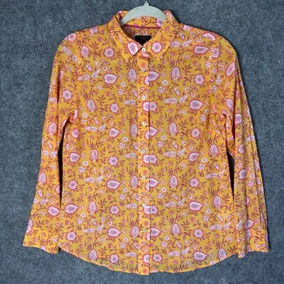 NOVO $89 Talbots Top Feminino Pequeno PS Laranja Rosa Floral Paisley Botão para Cima - Imagem 1 de 4