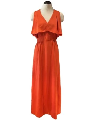 Vintage 70s Leslie Fay Maxi Dress Fall Orange Draped Ruffle Knit Party Dress M - Image 1 of 4