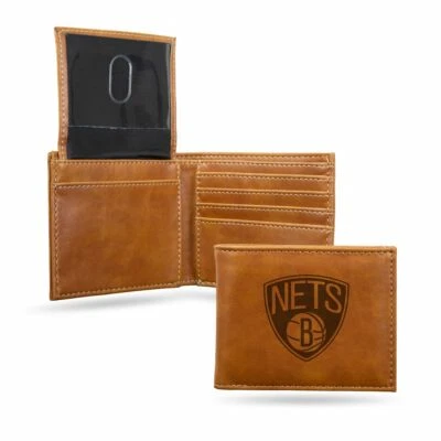 Brooklyn Nets NBA Laser Engraved Brown Billfold Wallet - Image 1 of 4