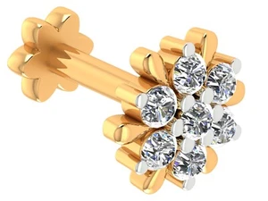 925 Sterling Silber 0,08Ct Zertifiziert Echter Diamant Floral Nasennadel Mädchen Schmuck - Bild 1 von 18