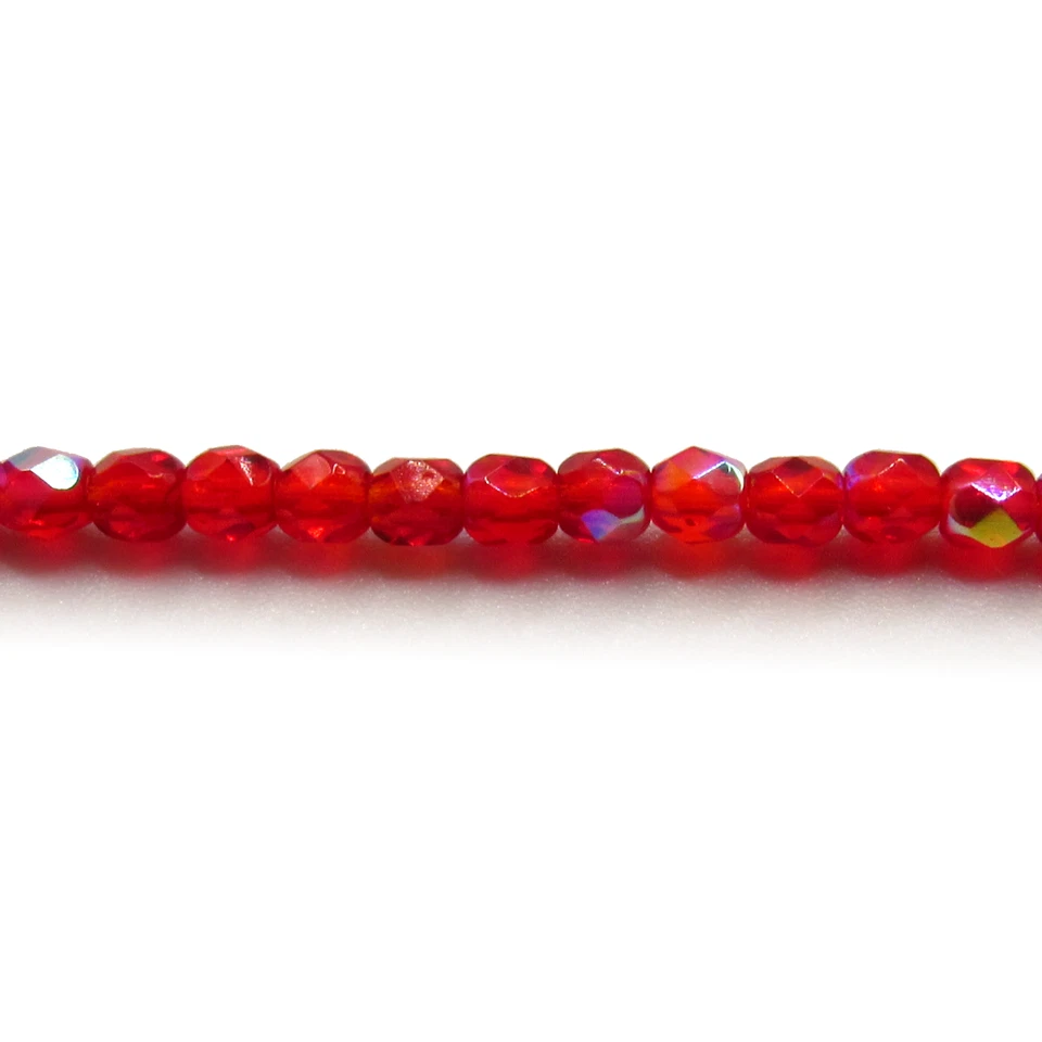 Rojo rubí AB - 50 cuentas de vidrio checo facetadas redondas pulidas al fuego de 3 mm Foto 1 de 1
