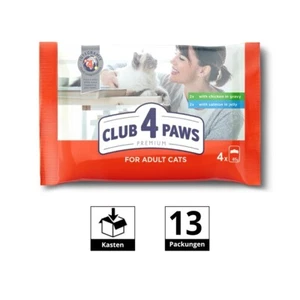 13X340g=4.42kg CLUB 4 PAWS PREMIUM "MIT HUHN IN SAUCE" und "MIT LACHS IN GELEE" - Bild 1 von 1