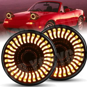 For 90-97 Mazda Miata MX5 MX-5 H6024 Demon LED Headlight Lights Halo Angel Eye - Picture 1 of 13
