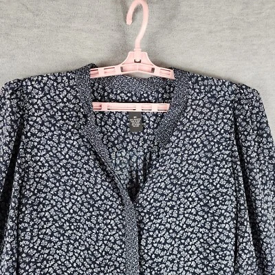 Top de mujer GRACE The Perfect Fit 0X azul marino blanco floral AOP botones ocultos usado en excelente estado Foto 1 de 4