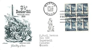 USA FDC - 1959 - 2 1/2c Regular Issue Bunker Hill, Scott # 1034 Artmaster Block - Picture 1 of 1
