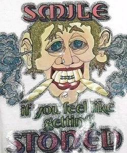 Vintage 70er Jahre T-Shirt Bügelbild "Smile If You Feel Like Getting Stoned" 3/4 Arm - Bild 1 von 9