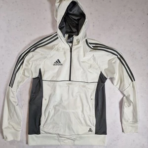 Adidas Mens Middled Half Zip Hoodie White Three Stripes Ribbed Size Medium UK - Picture 1 of 16