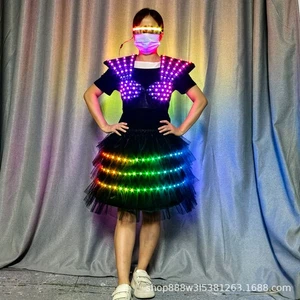 LED Colorful Luminous Black Lace Skirt RGB Party Dance Performance Costume Women - Picture 1 of 24