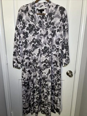 Vestido Donna Karan Ropa de Dormir Bata MuuMuu House Talla 2X Gris Blanco Tejido Manga 3/4 Foto 1 de 4