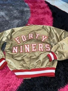 Chaqueta De Colección Años 80-90 Chalkline Satinado Dorado NFL SF 49ers Equipo Cosida Grandes Logotipos Juvenil L - Imagen 1 de 8