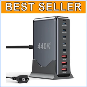 Versatile 8-Port USB C Charger - Compact GaN III Station with Extension Cord - Picture 1 of 9