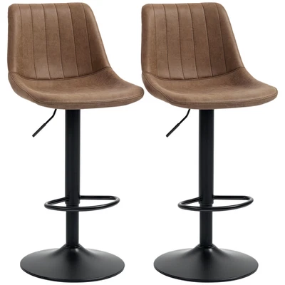 HOMCOM Bar Stools Set of 2 Adjustable Swivel Bar Chairs with Backrest Brown - Image 1 of 4