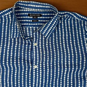 Michael Kors Herren Gr. XL Hemd mit Knopfleiste Blau Punkte Leinen Classic Fit Strand - Bild 1 von 6