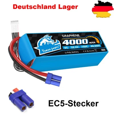 Yowoo 22,2V 4000mAh EC5 6S Lipo Batterie 150C Graphen für Flugzeug Drohne Auto - Bild 1 von 4